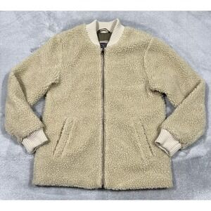 Abercrombie & Fitch Jacket Womens Small Beige Natural Sherpa‎ Teddy Bomber Coat